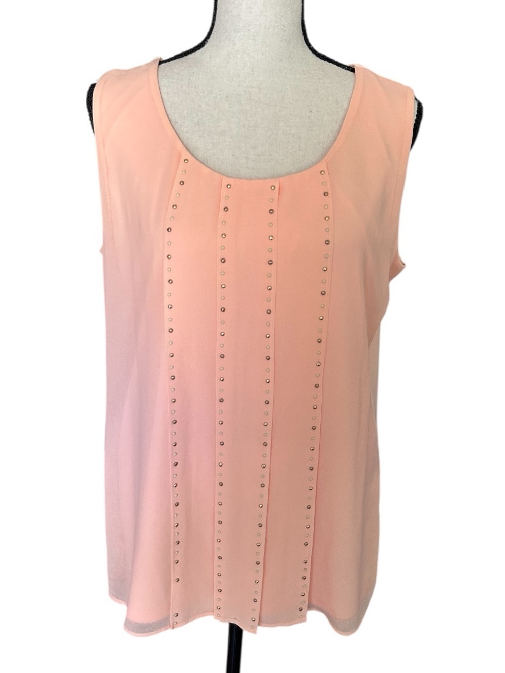 Calvin Klein Soft Pink Stud-Trim Sleeveless Blouse Tank Size Medium